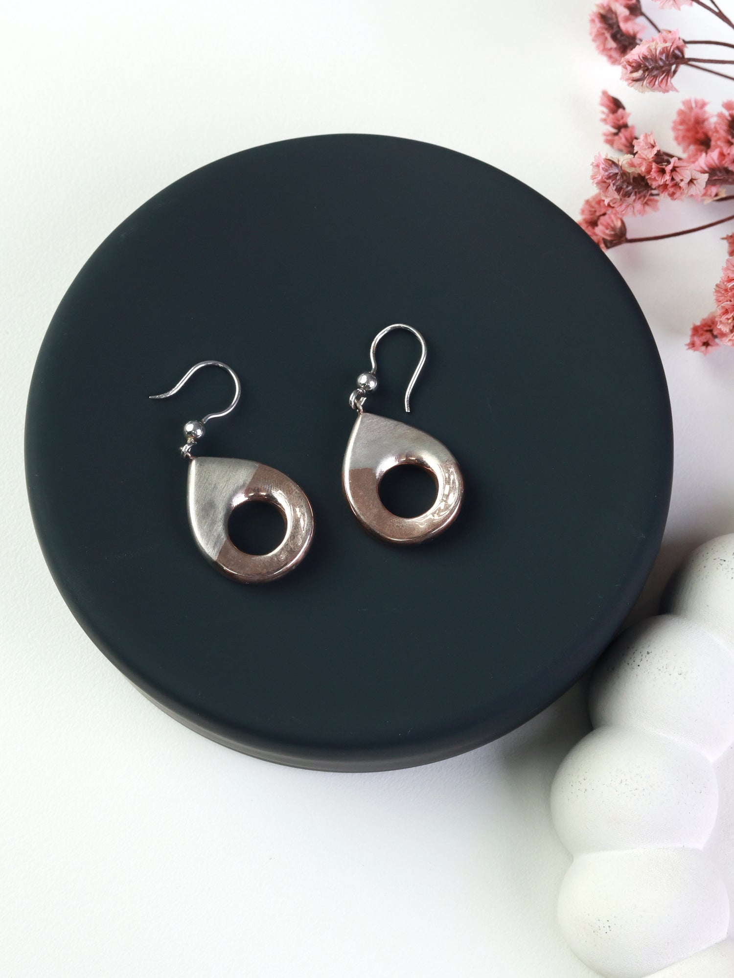 Open Teardrop Two-Tone Drop Earrings