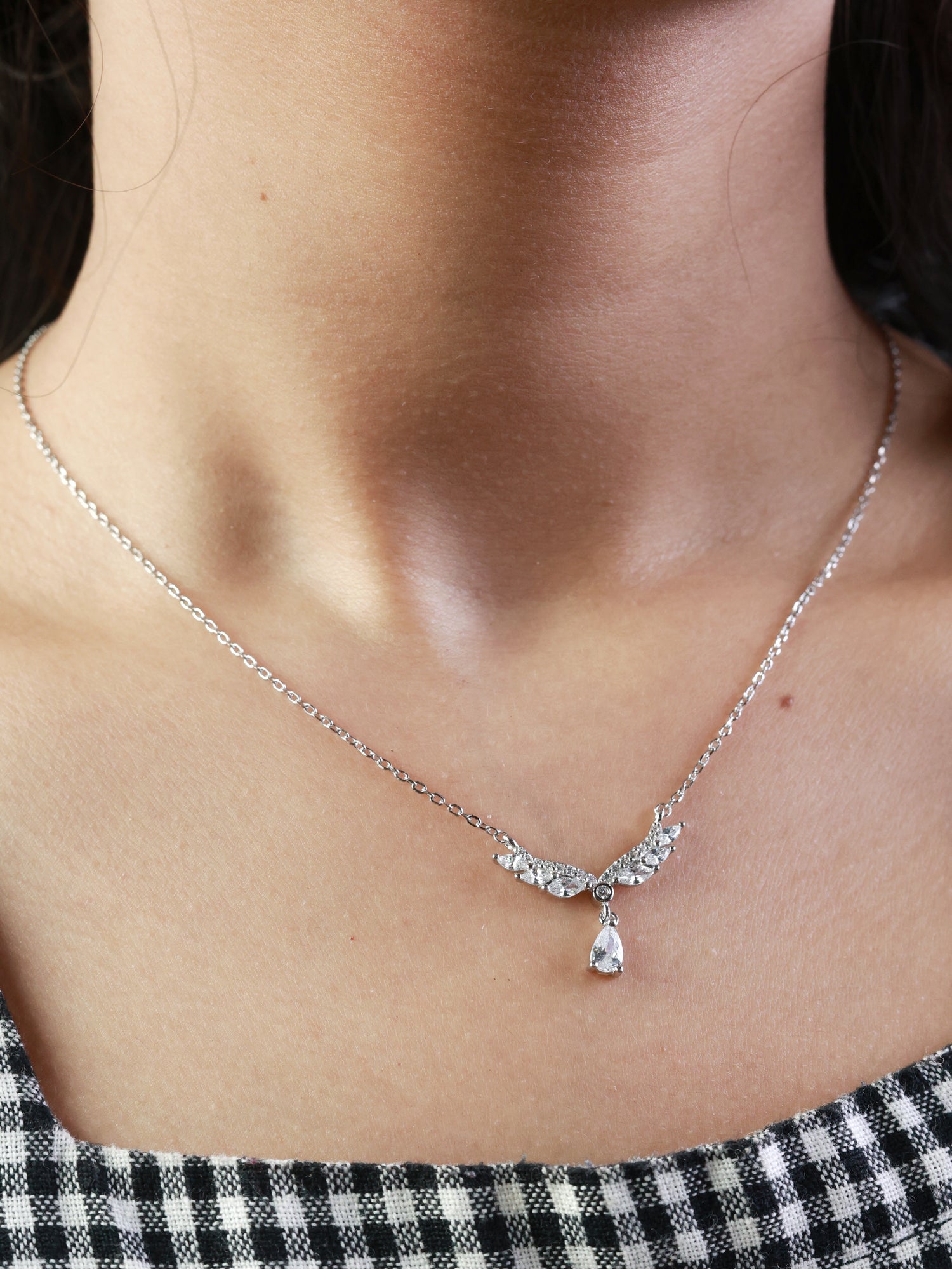 Silver Angel Wing Drop Necklace