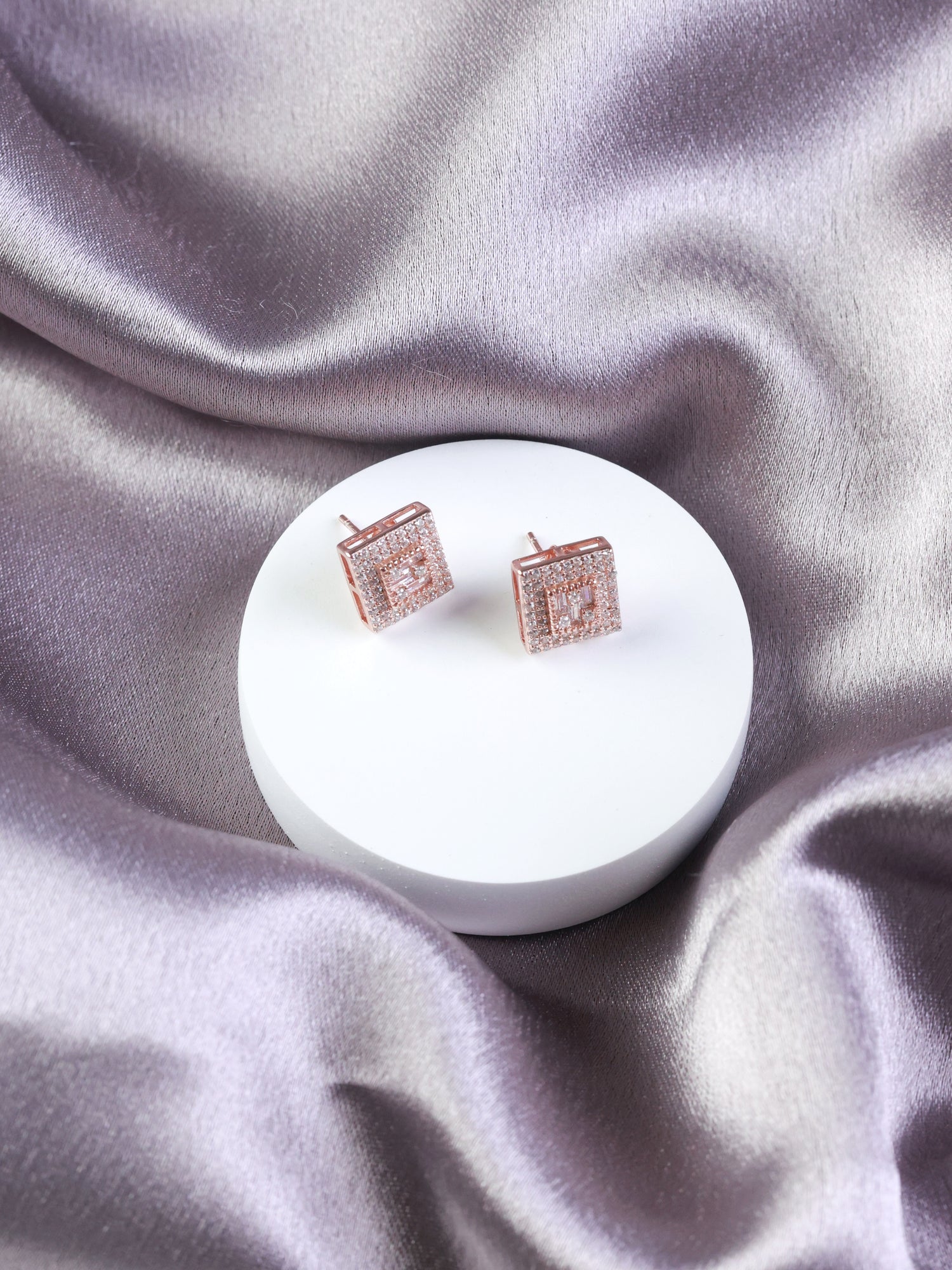 Luxe Glow Rose Gold Square Stud Earrings