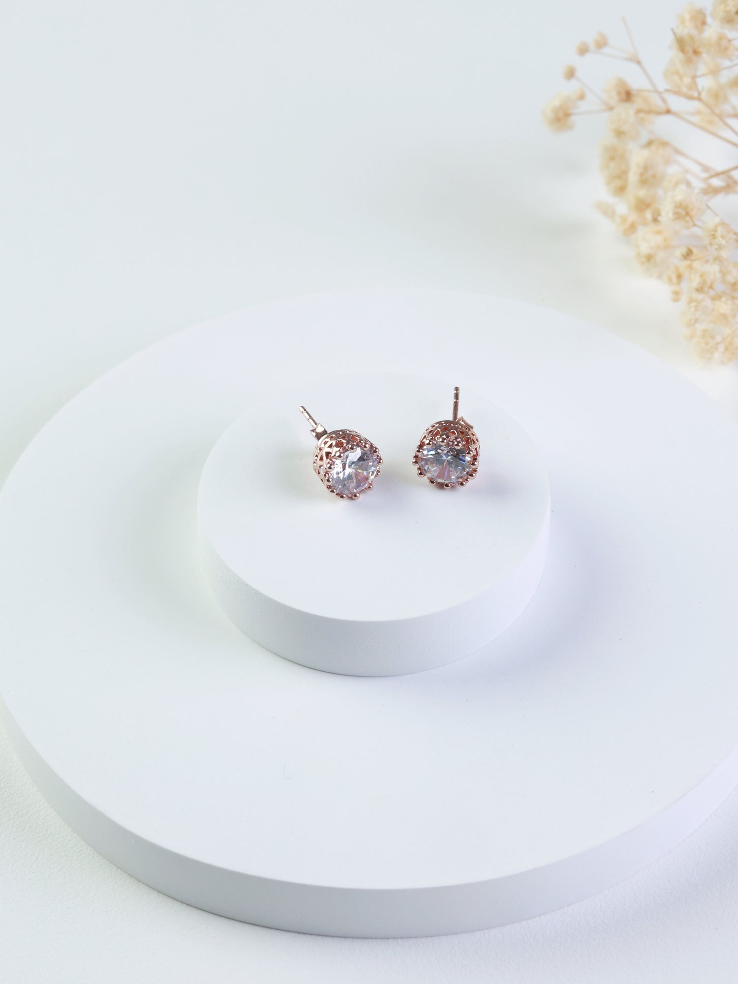 Rose Gold Crown Stone Stud Earrings