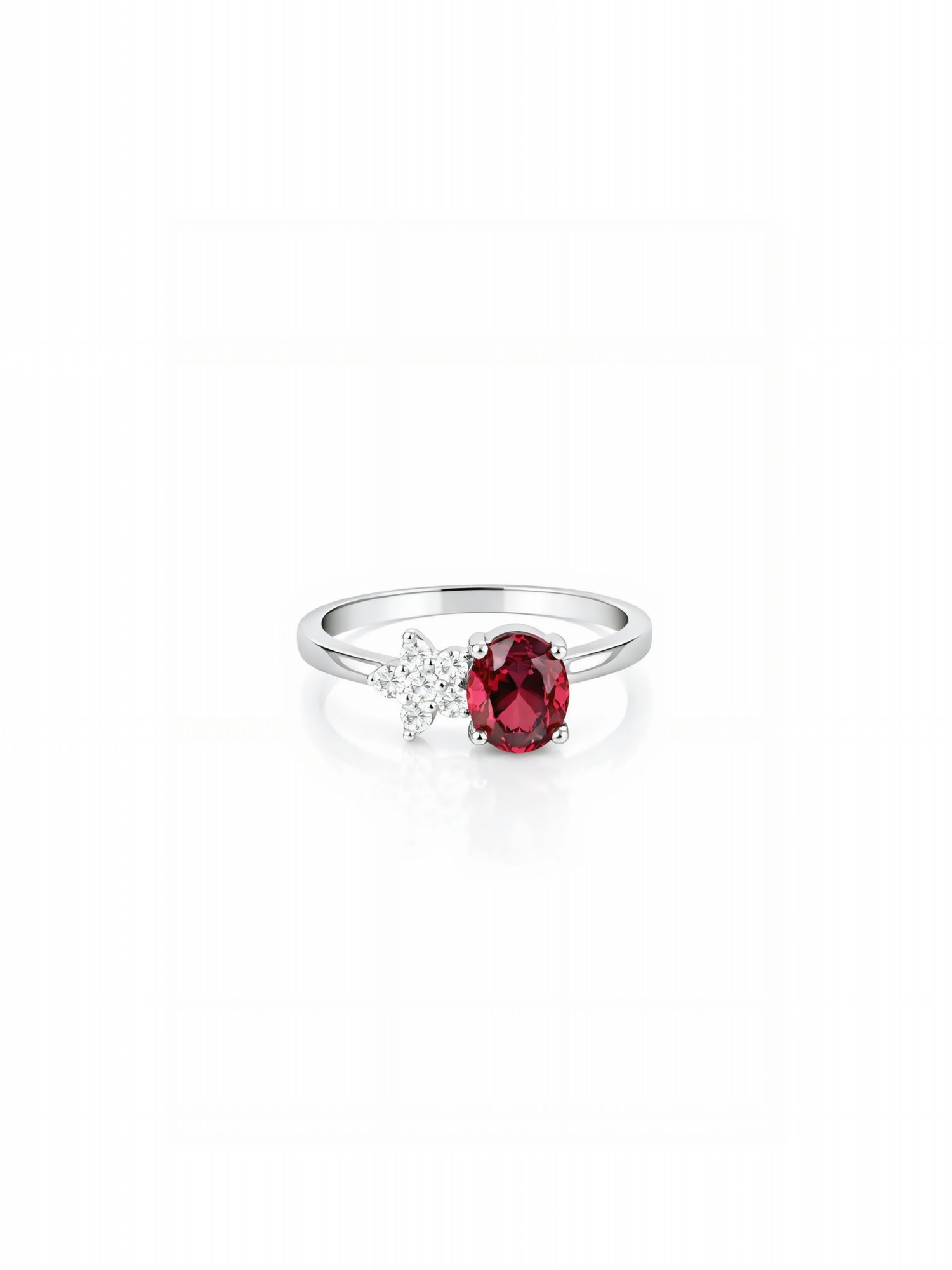 Crimson Bloom Oval Ruby Floral Ring