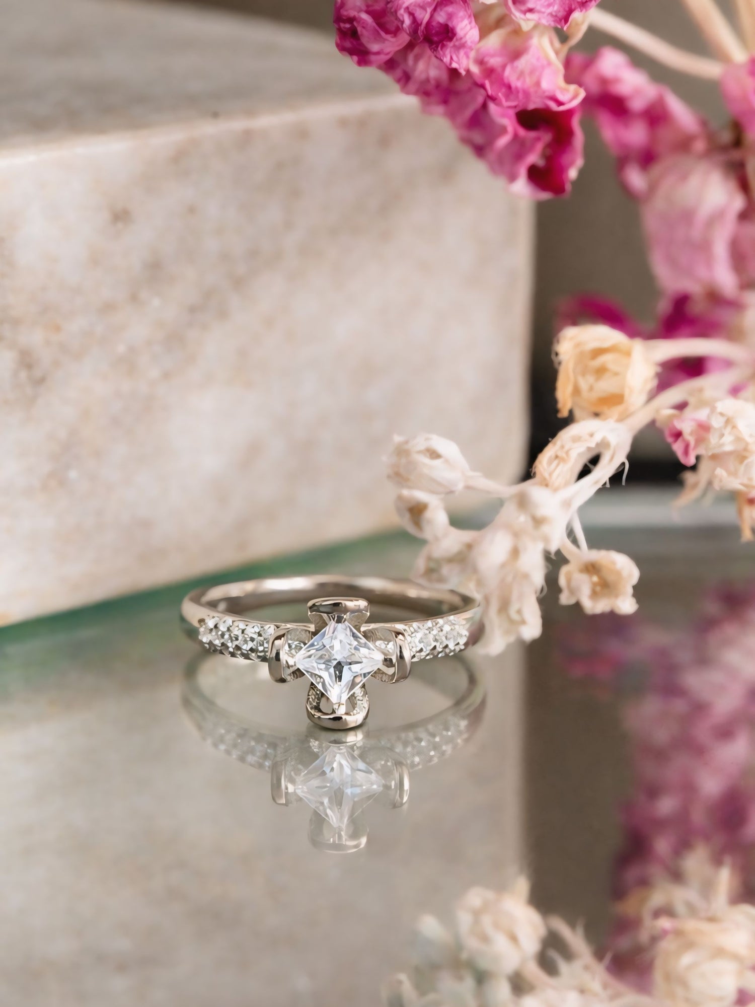Crosslight Princess Cut Silver Ring