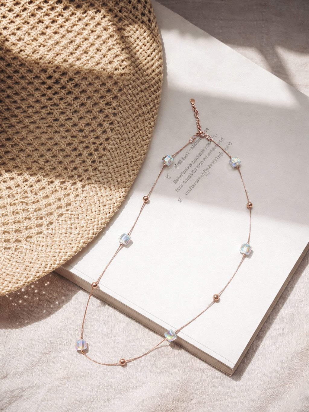 Prism Cube Rose Gold Station Necklace