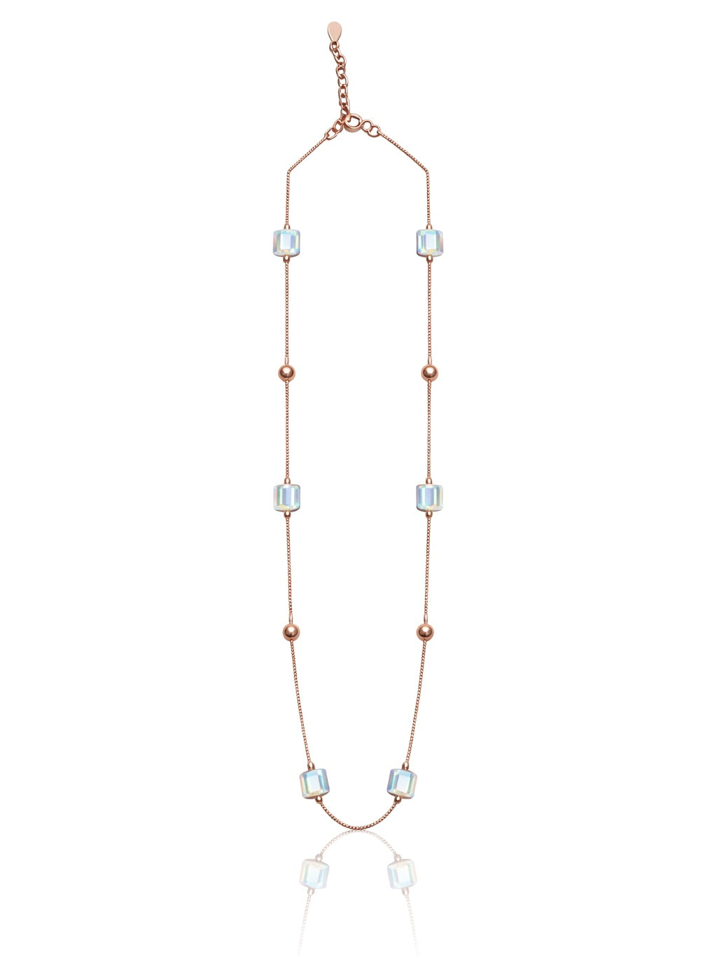Prism Cube Rose Gold Station Necklace