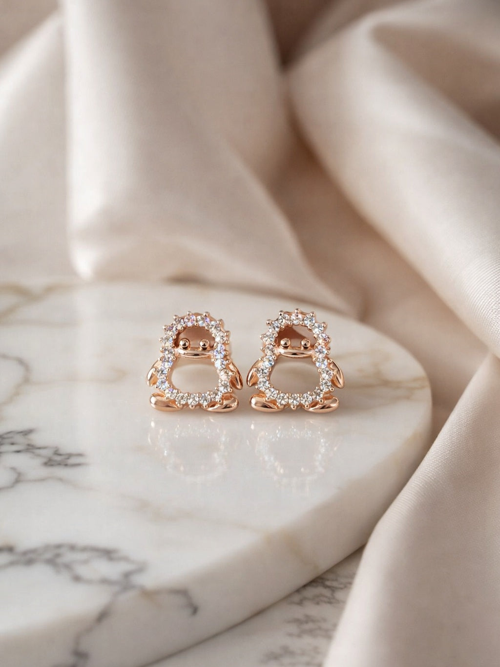 Rose Gold Pavé Penguin Stud Earrings
