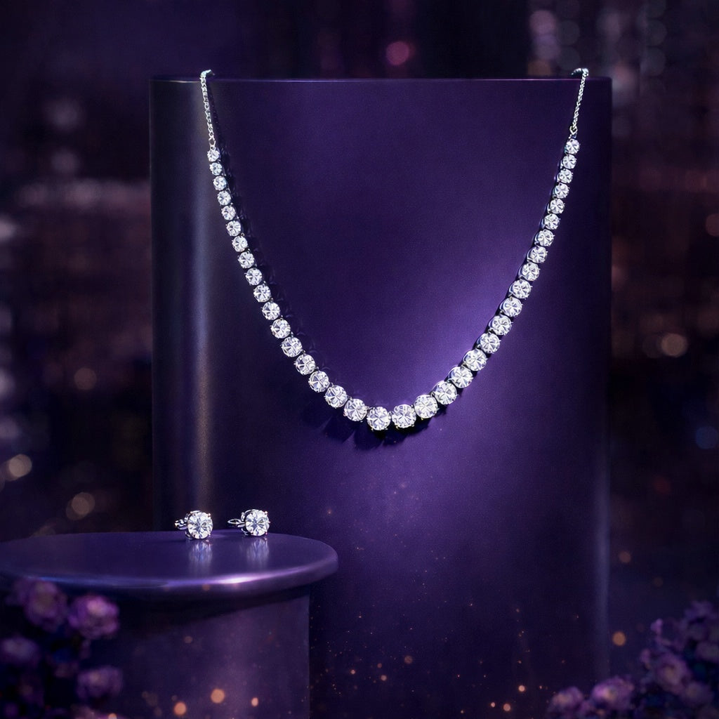 Starlit Symphony Tennis Necklace & Stud Set