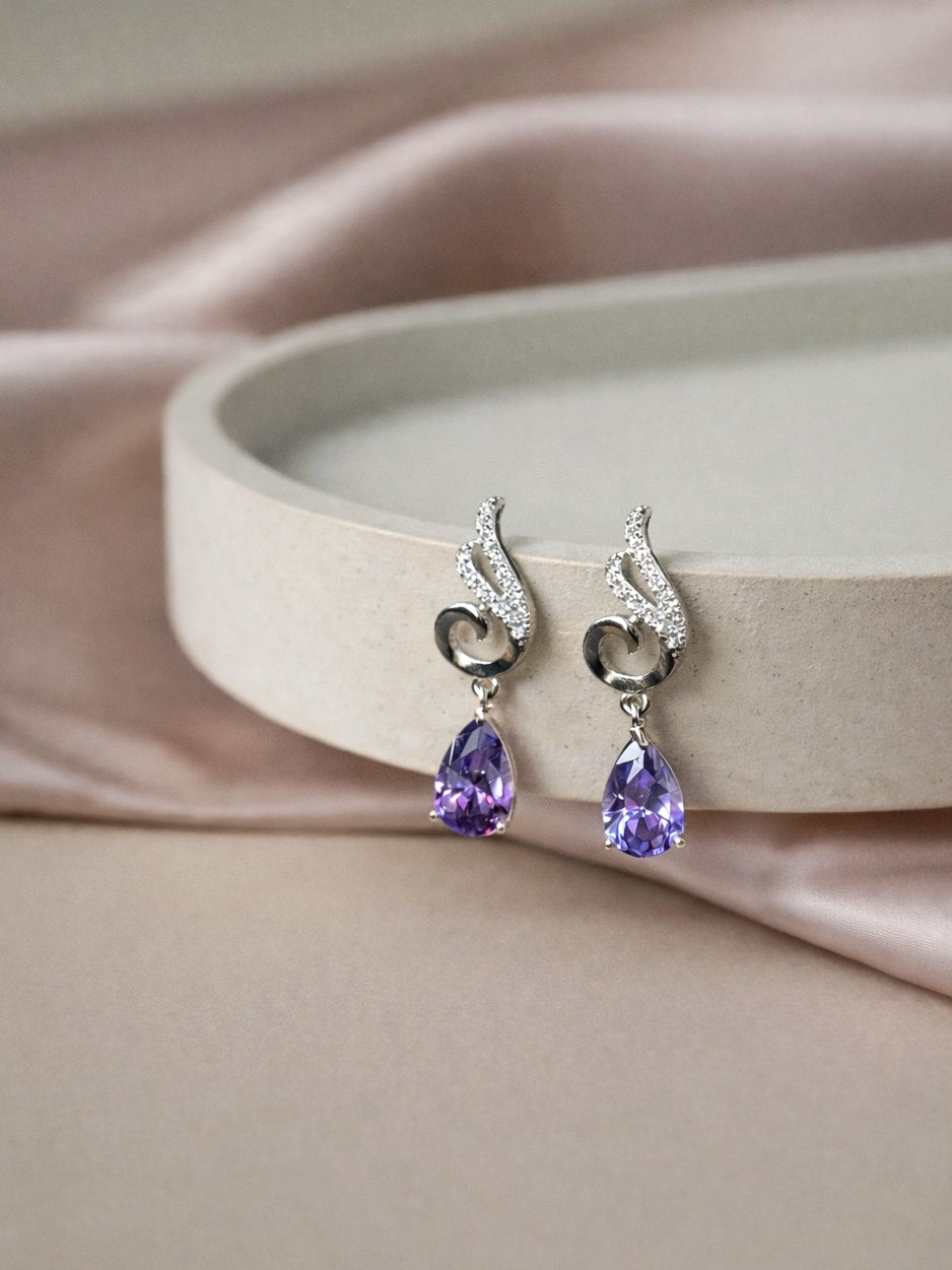 Silver Amethyst Teardrop Dangle Earrings