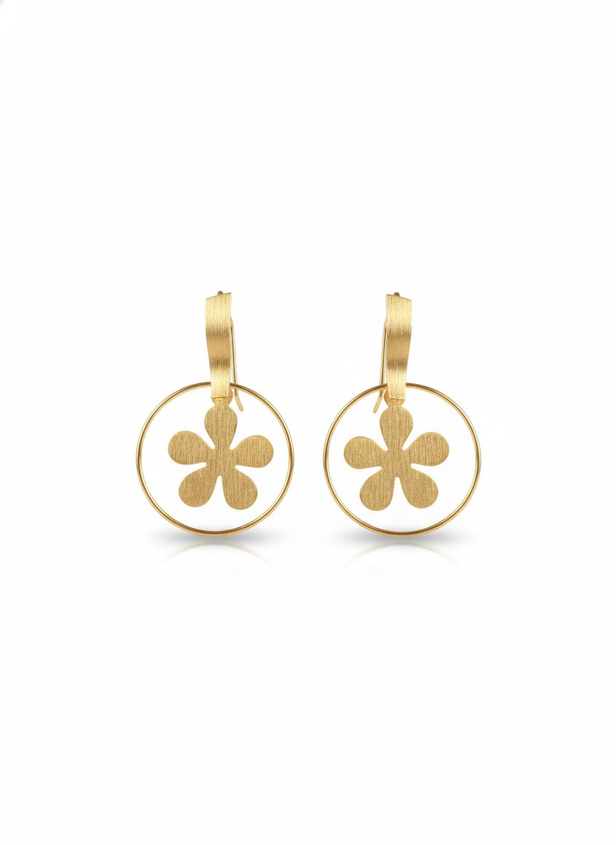Italian Gold Plated Floral Hoop Drop Earring