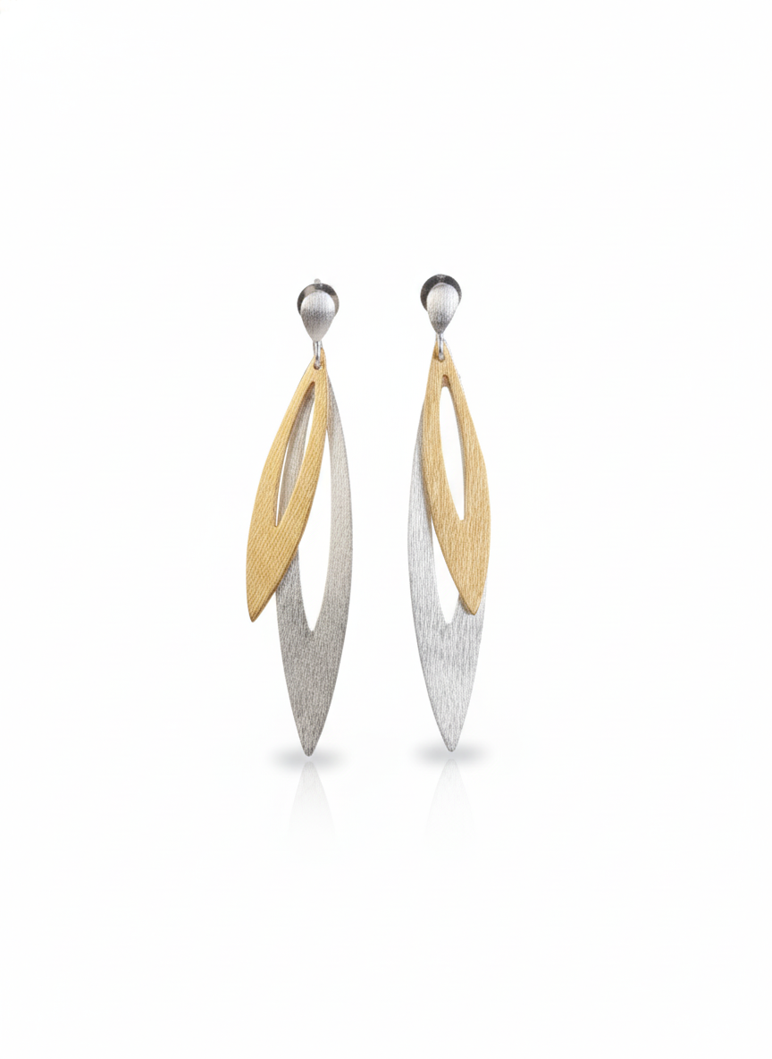 Italian Dual Tone Leaf Dangle Earrings