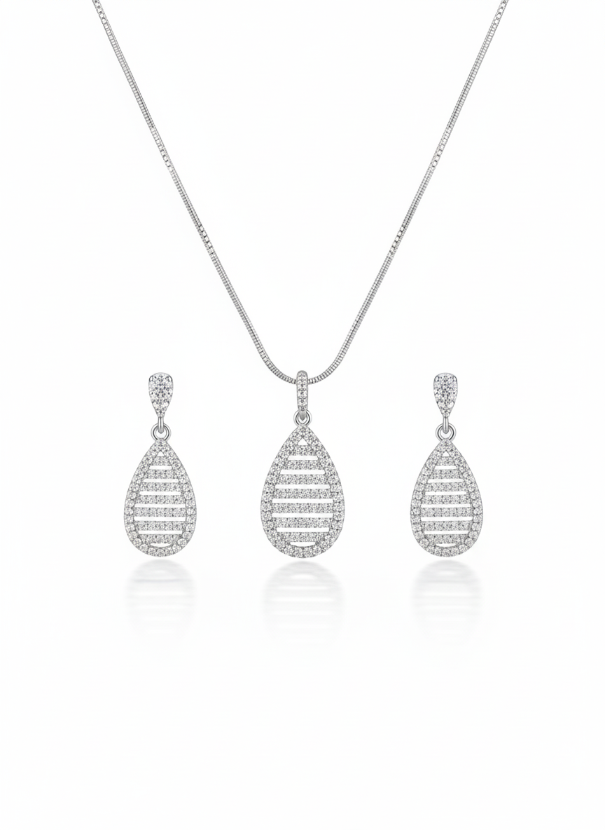 Silver Lustredrop Pave Pendant Set