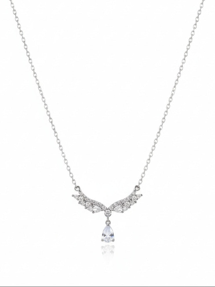 Silver Angel Wing Drop Necklace
