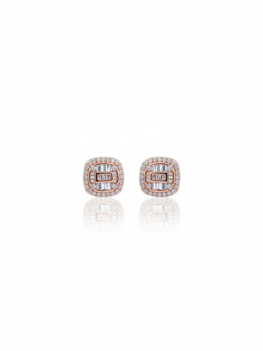 Rose Gold Square Baguette Stud Earrings