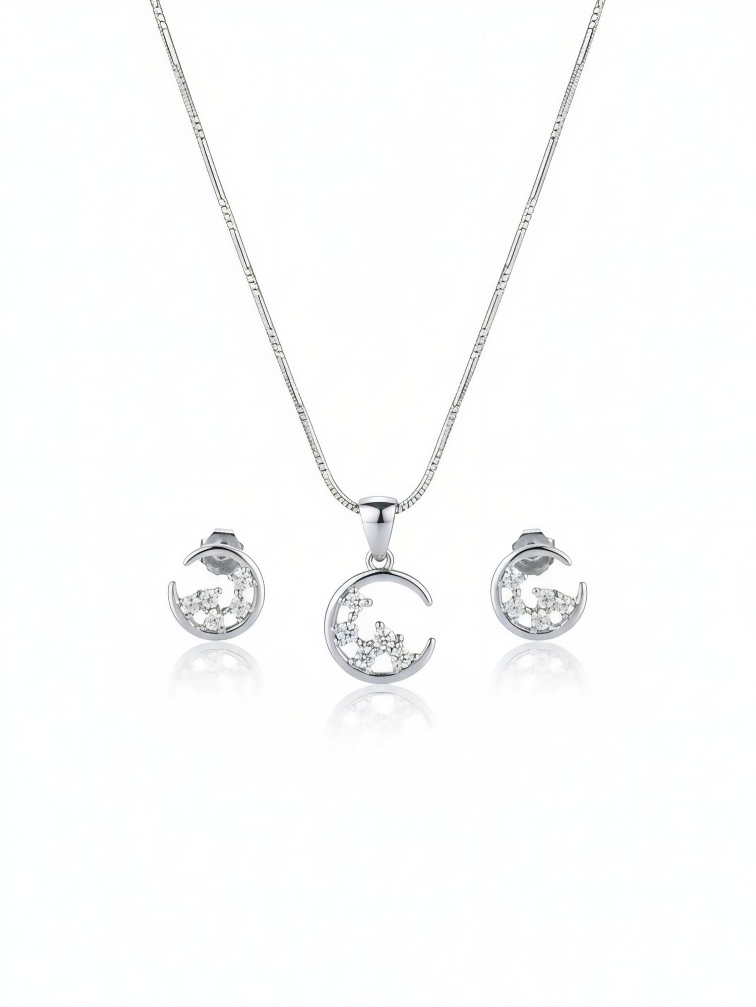 Crescent Moon Silver Necklaces Set