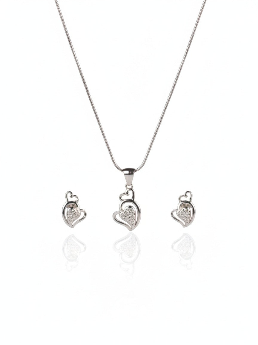Trinity Heart Silver Pendant Set