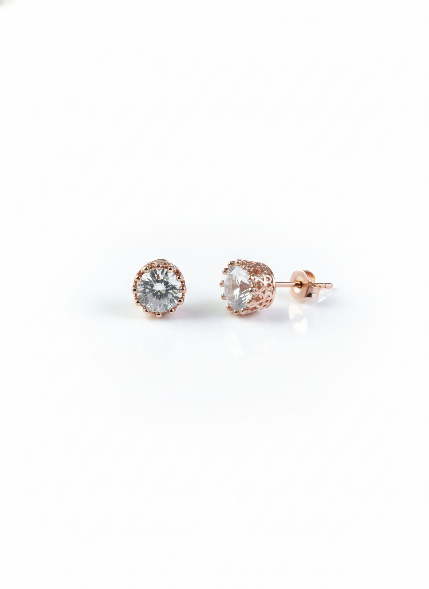 Rose Gold Crown Stone Stud Earrings