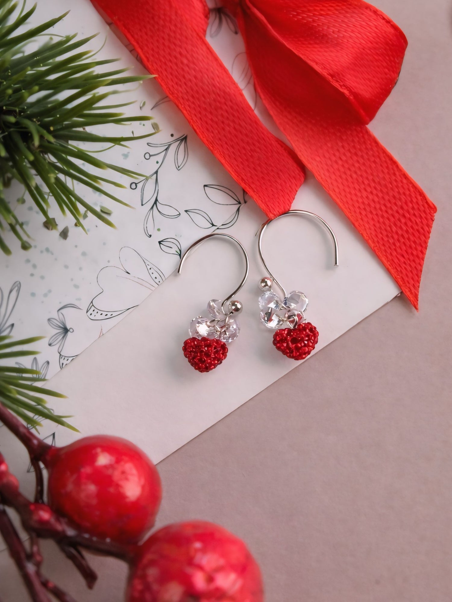 Christmas Crystal Heart Drop Earrings