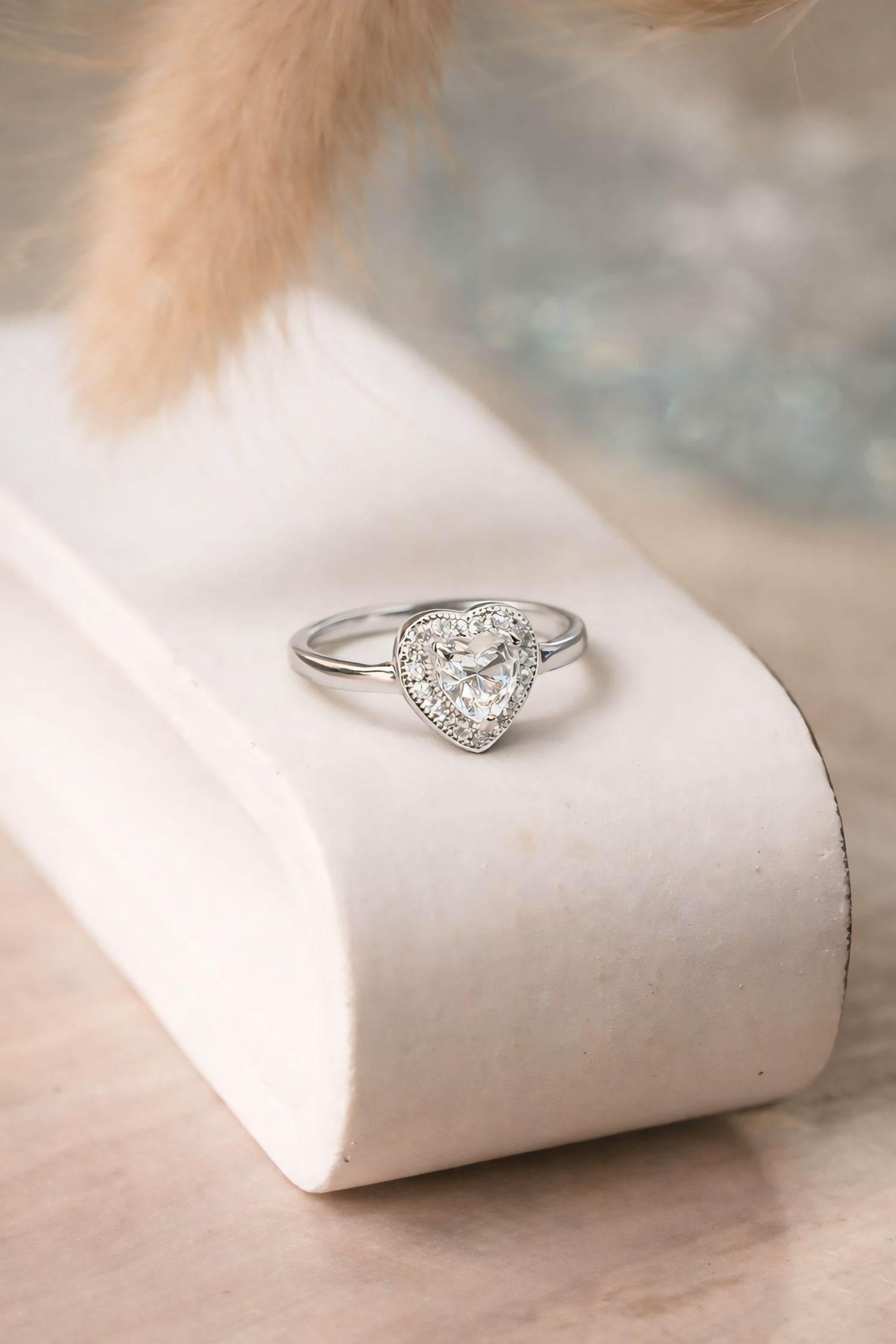 Amore Sterling Silver Stone Halo Ring