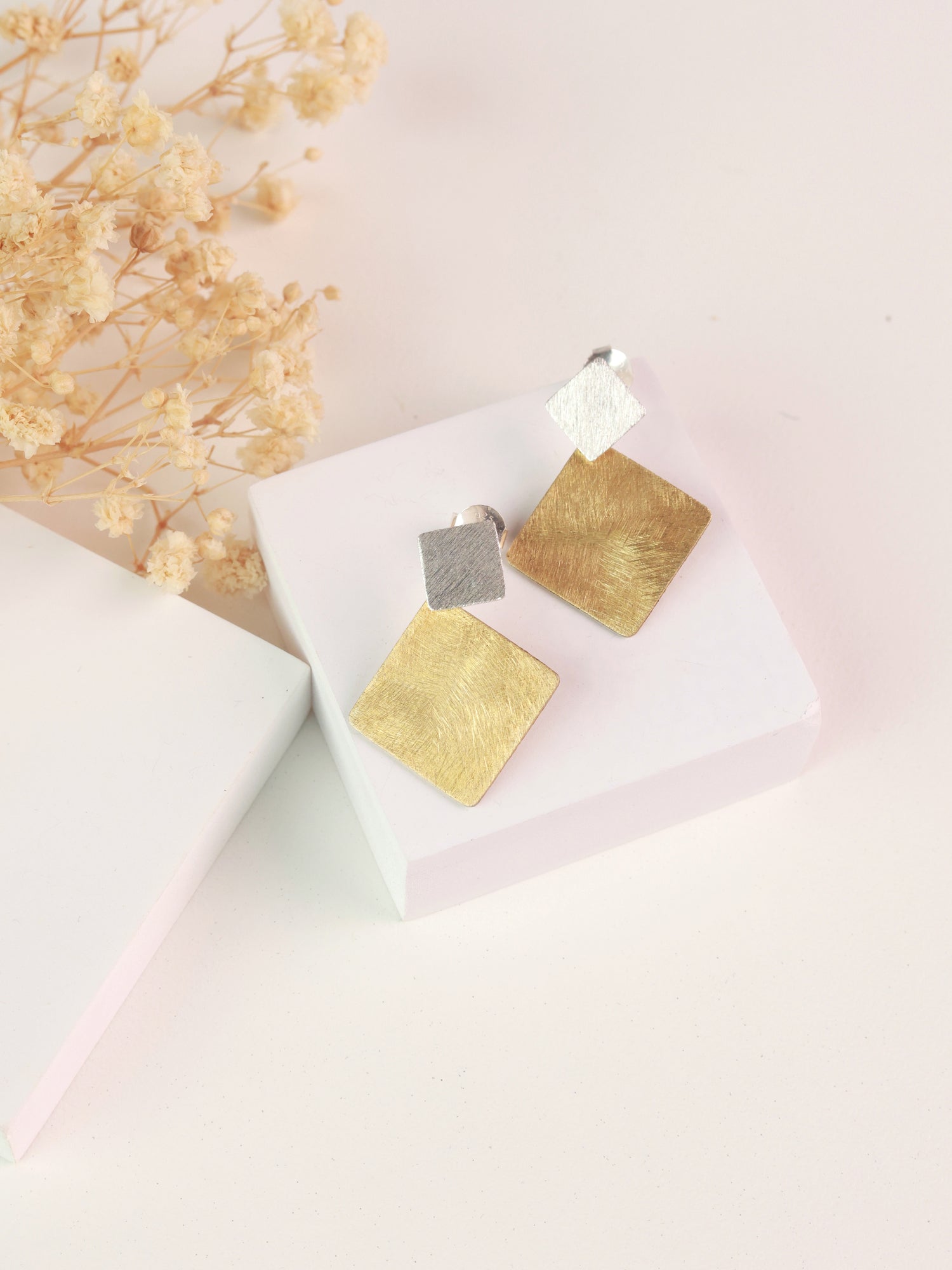 Dual Edge Two-Tone Geometric Drop Earrings