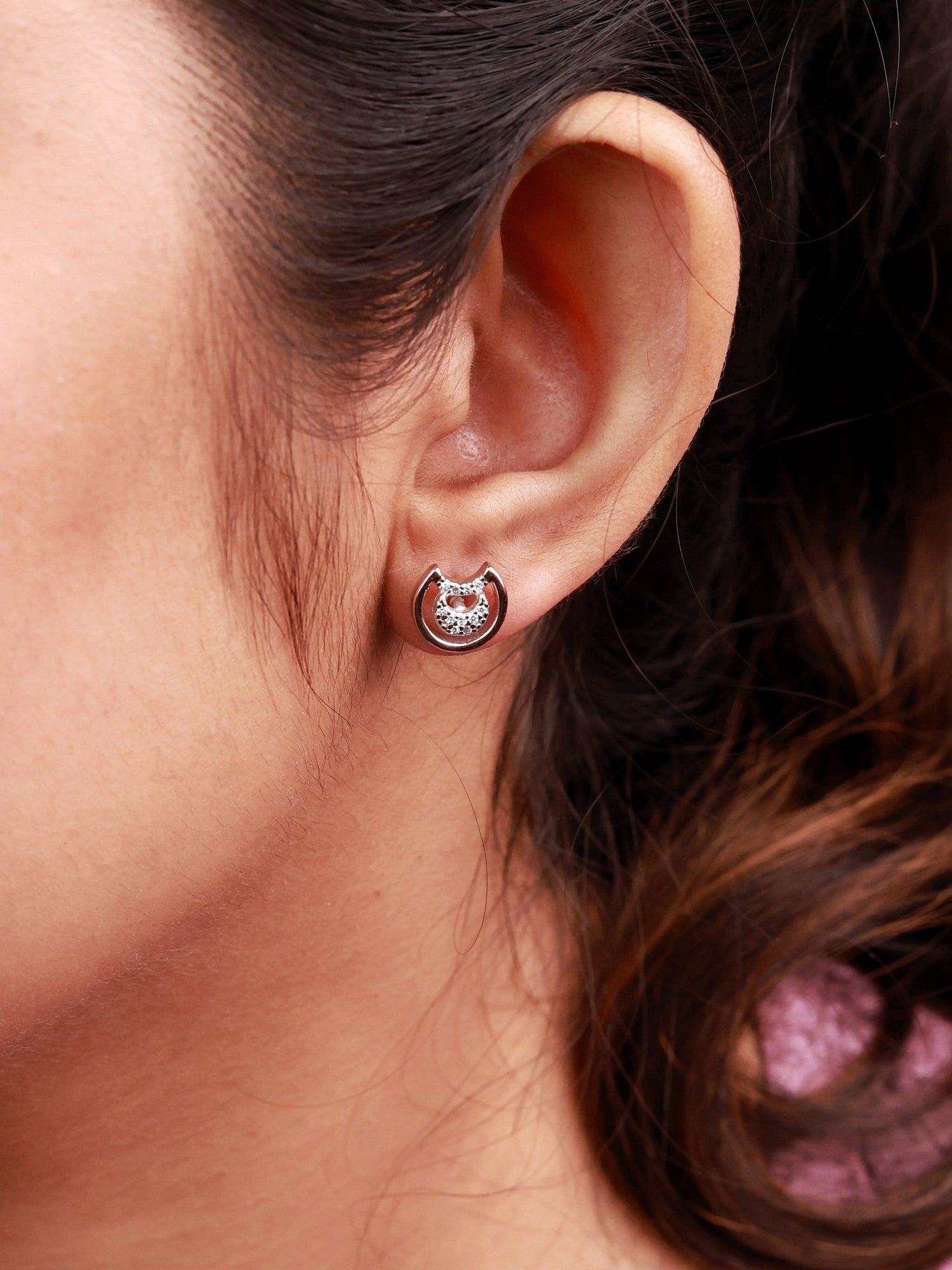 Crescent Sparkle Sterling Silver Stud Earrings