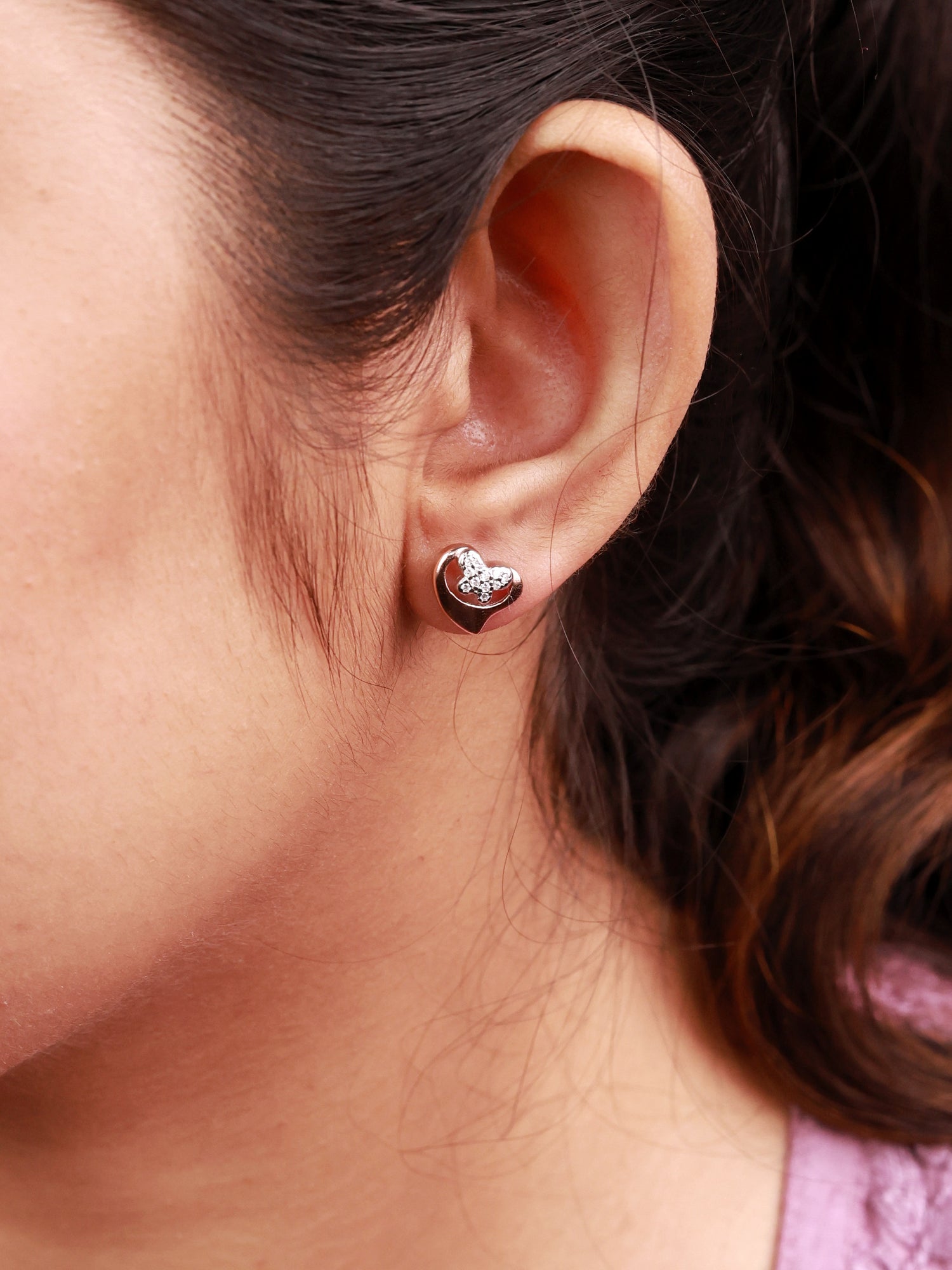 Rose Gold WhisperWing Heart Stud Earring