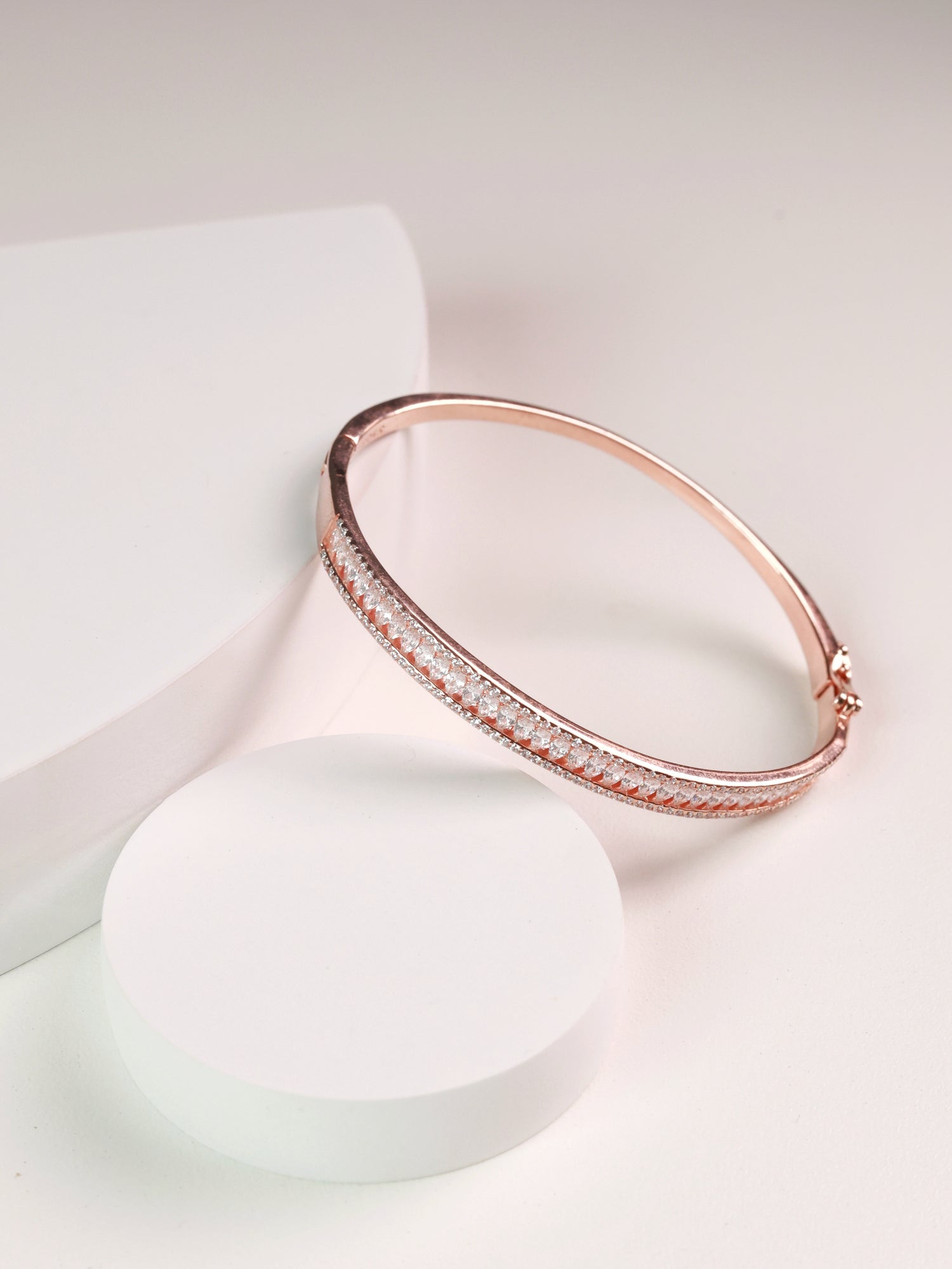 925 Silver Rose Gold Plated CZ Bangle Bracelet