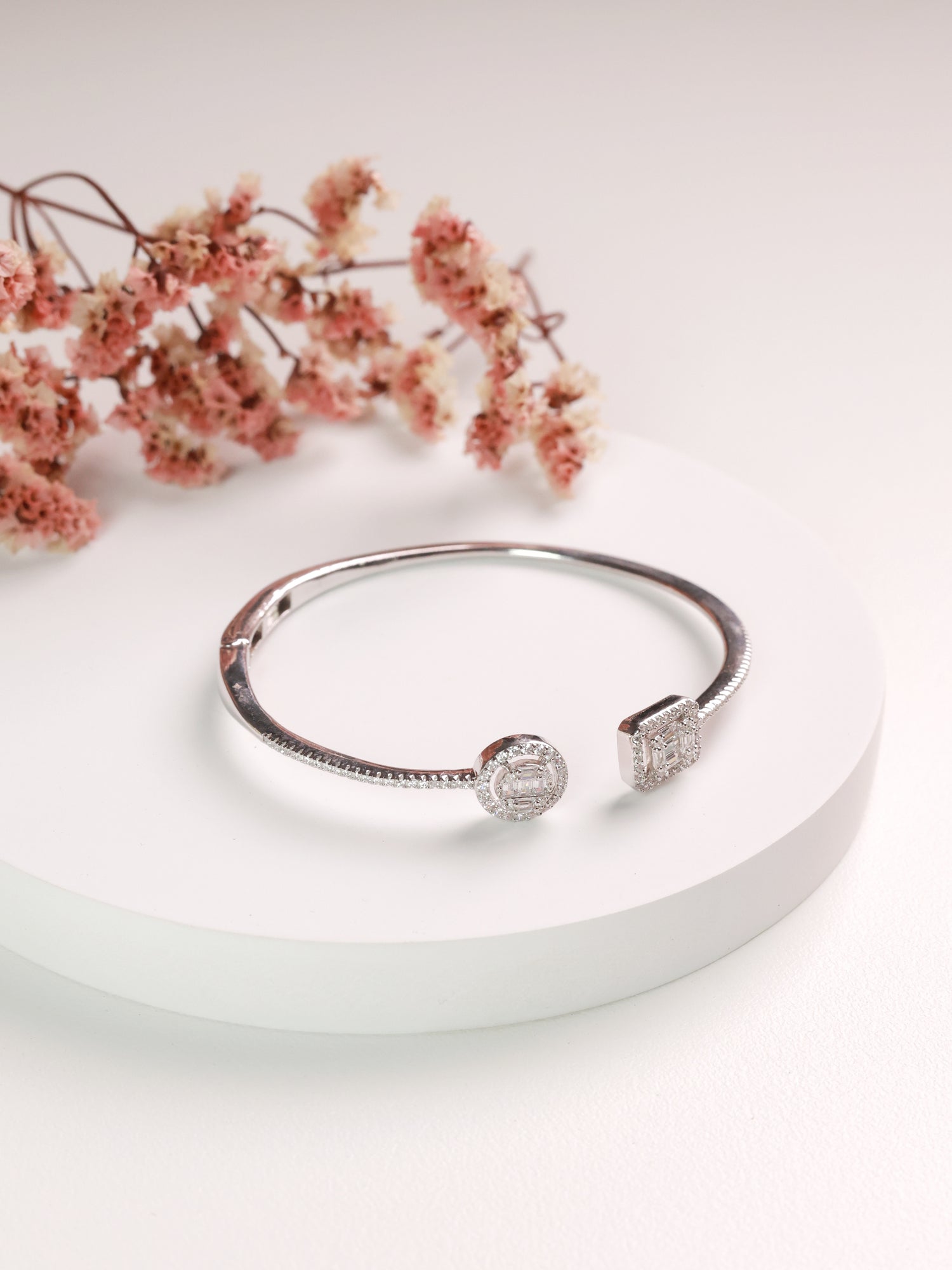 Sterling Silver Halo Open Cuff Bangle