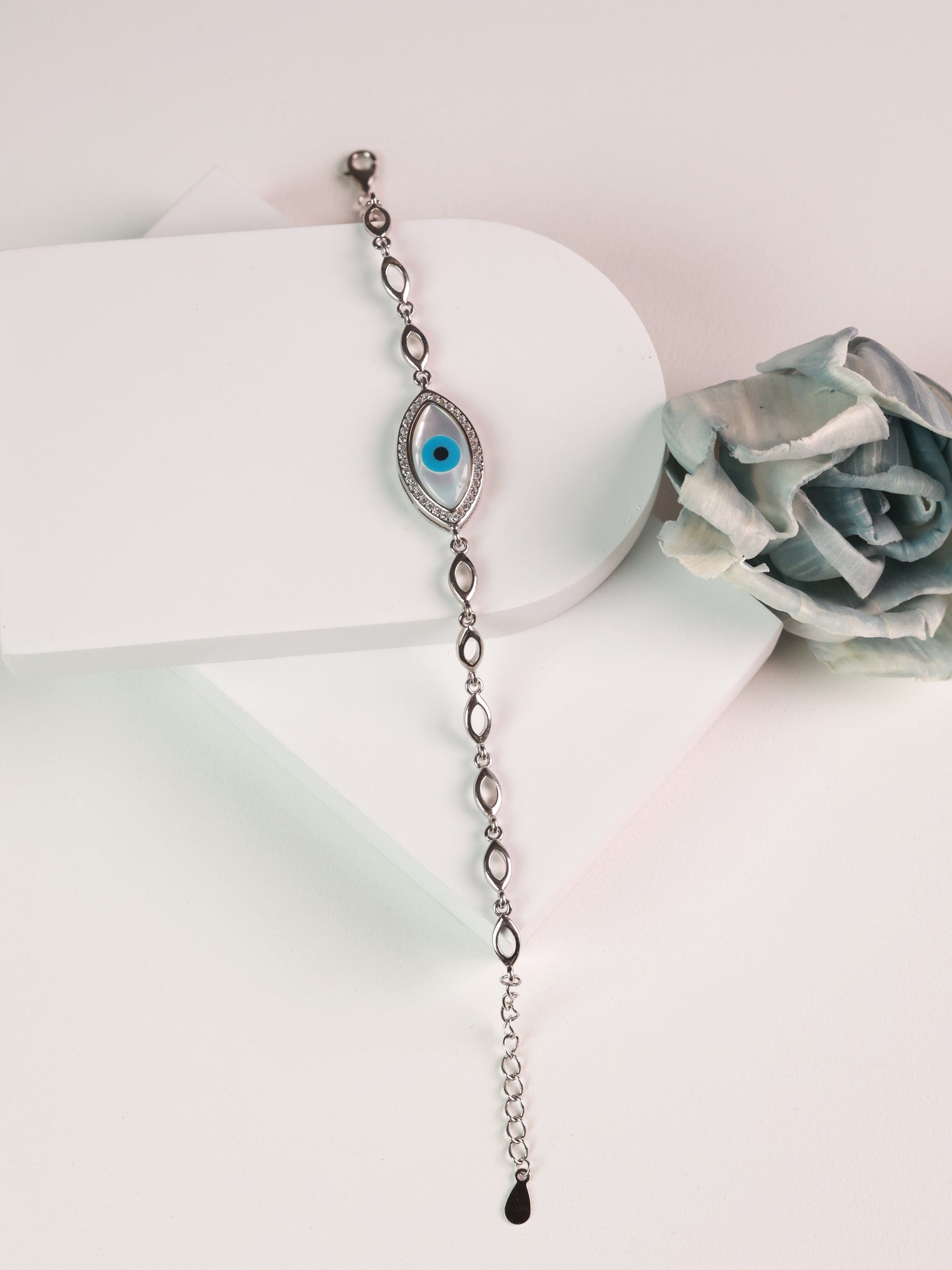 PearlGaze Sterling Silver Evil Eye Bracelet