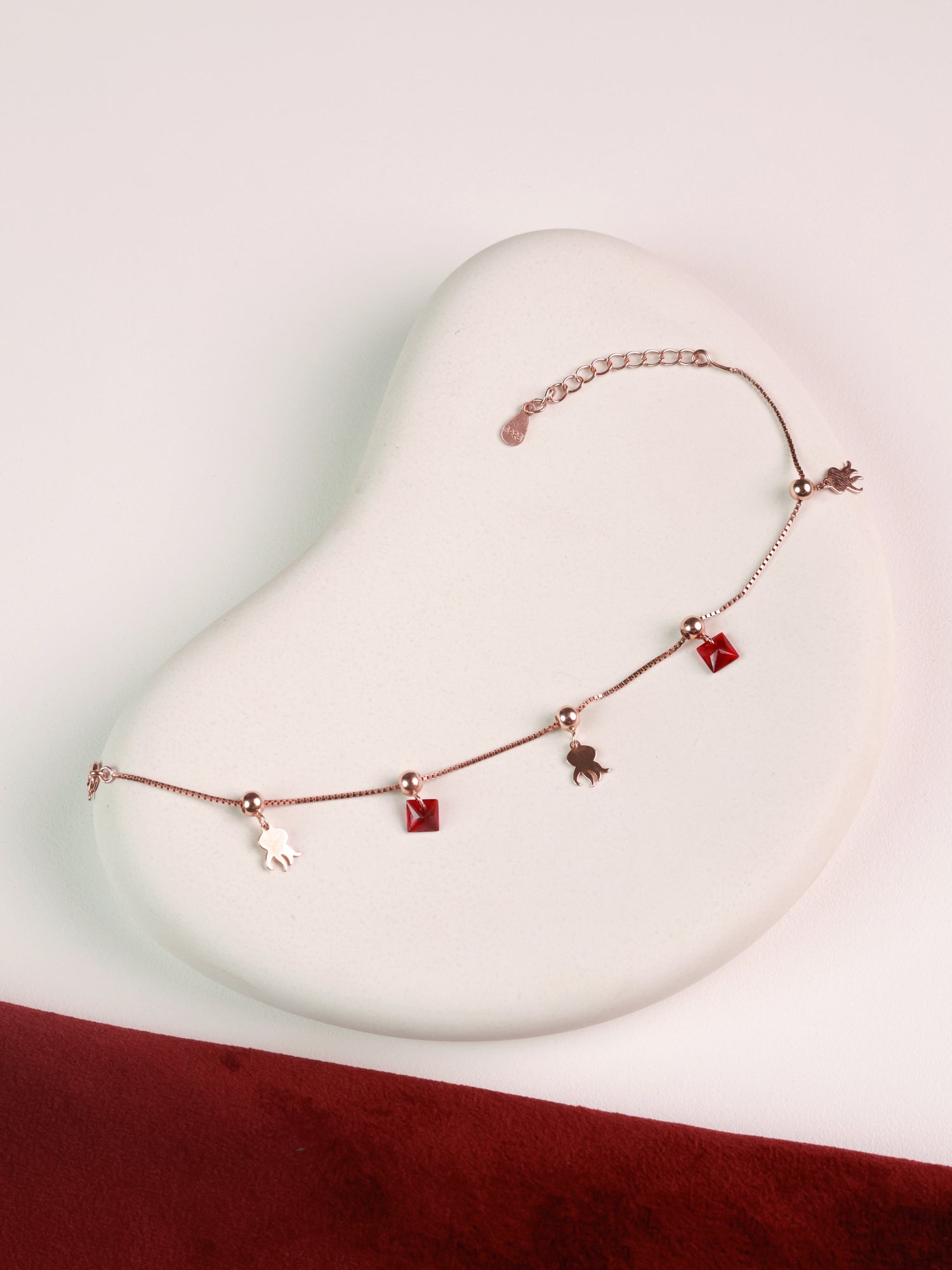Red Drops Rose Gold Charm Bracelet
