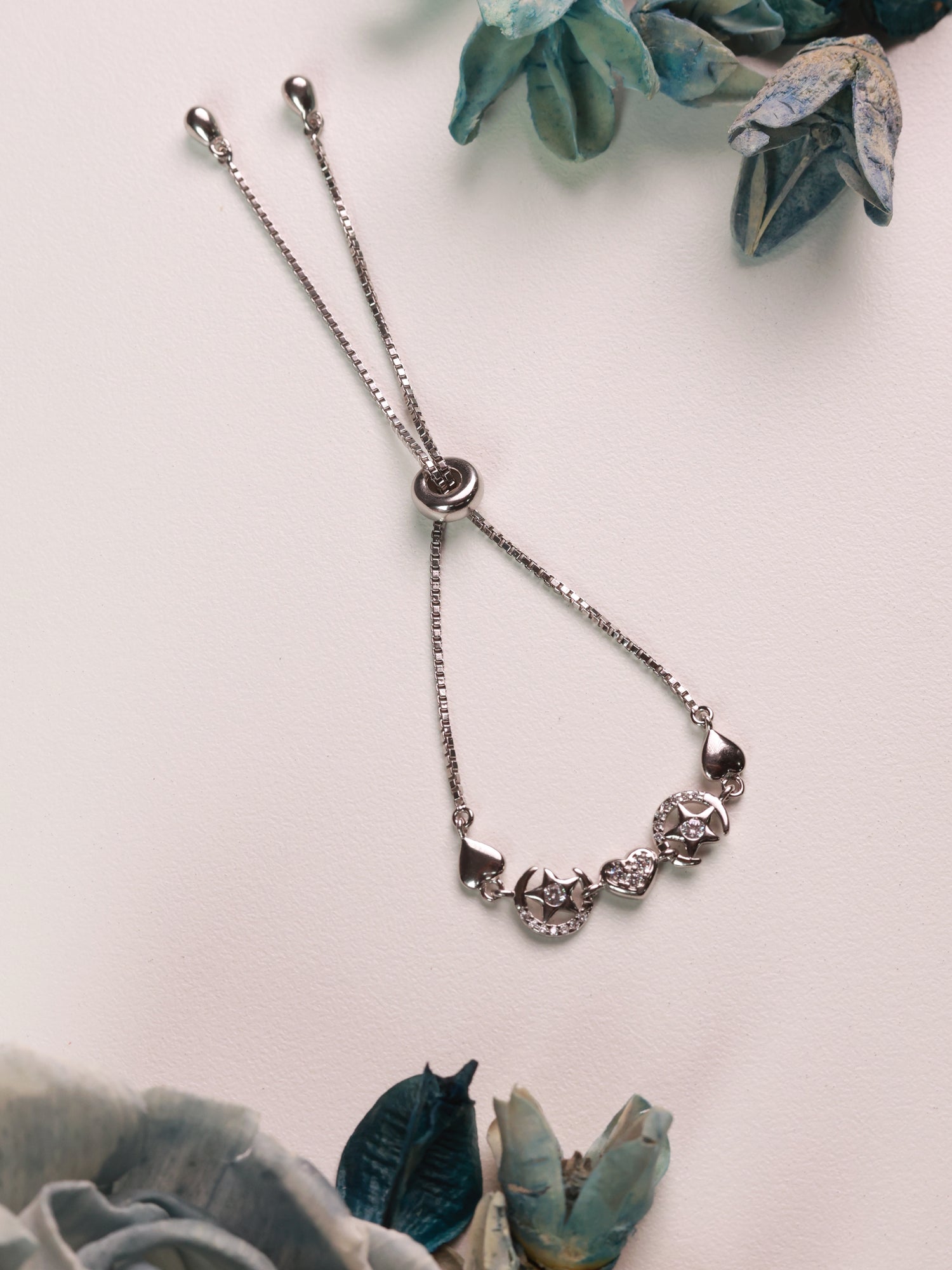 Silver Heart and Moon Adjustable Bracelet