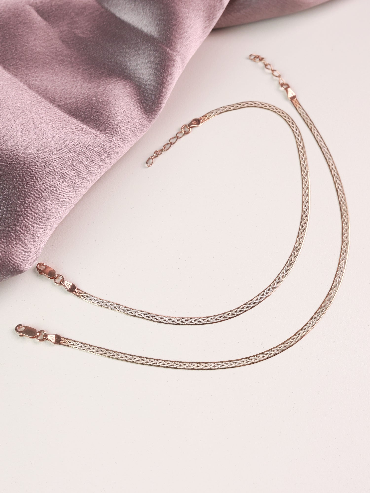 Liquid Shine Rose Gold Herringbone Anklets