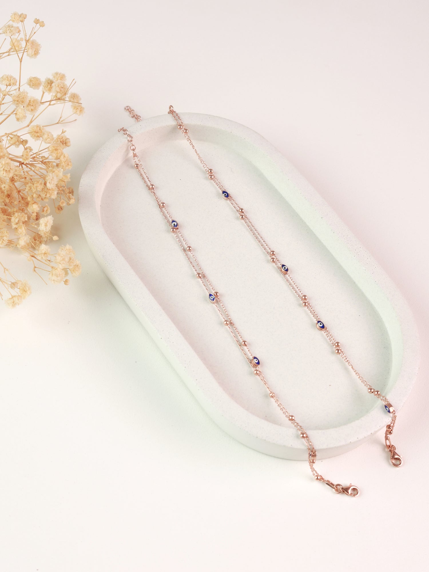 Rose Gold Blue Evil Eye Charm Anklets