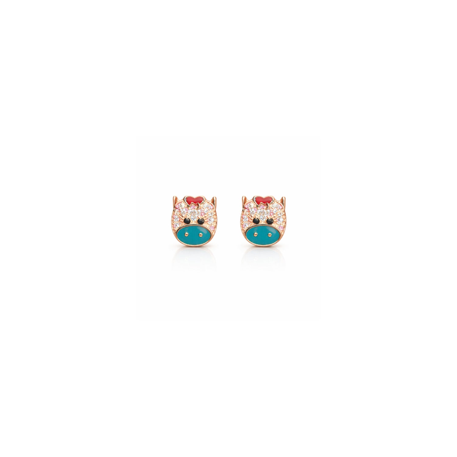 Rose Gold Pig Crystal Stud Earrings
