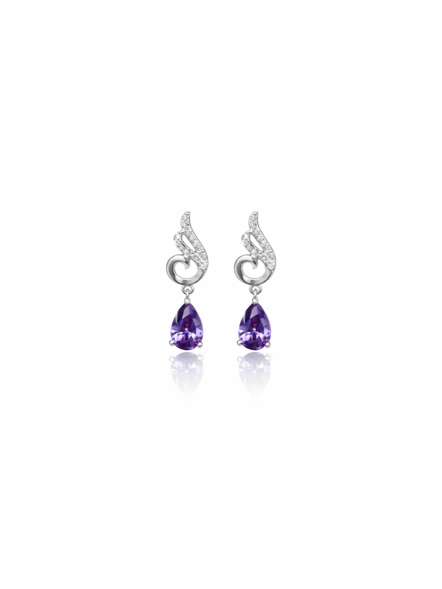 Silver Amethyst Teardrop Dangle Earrings