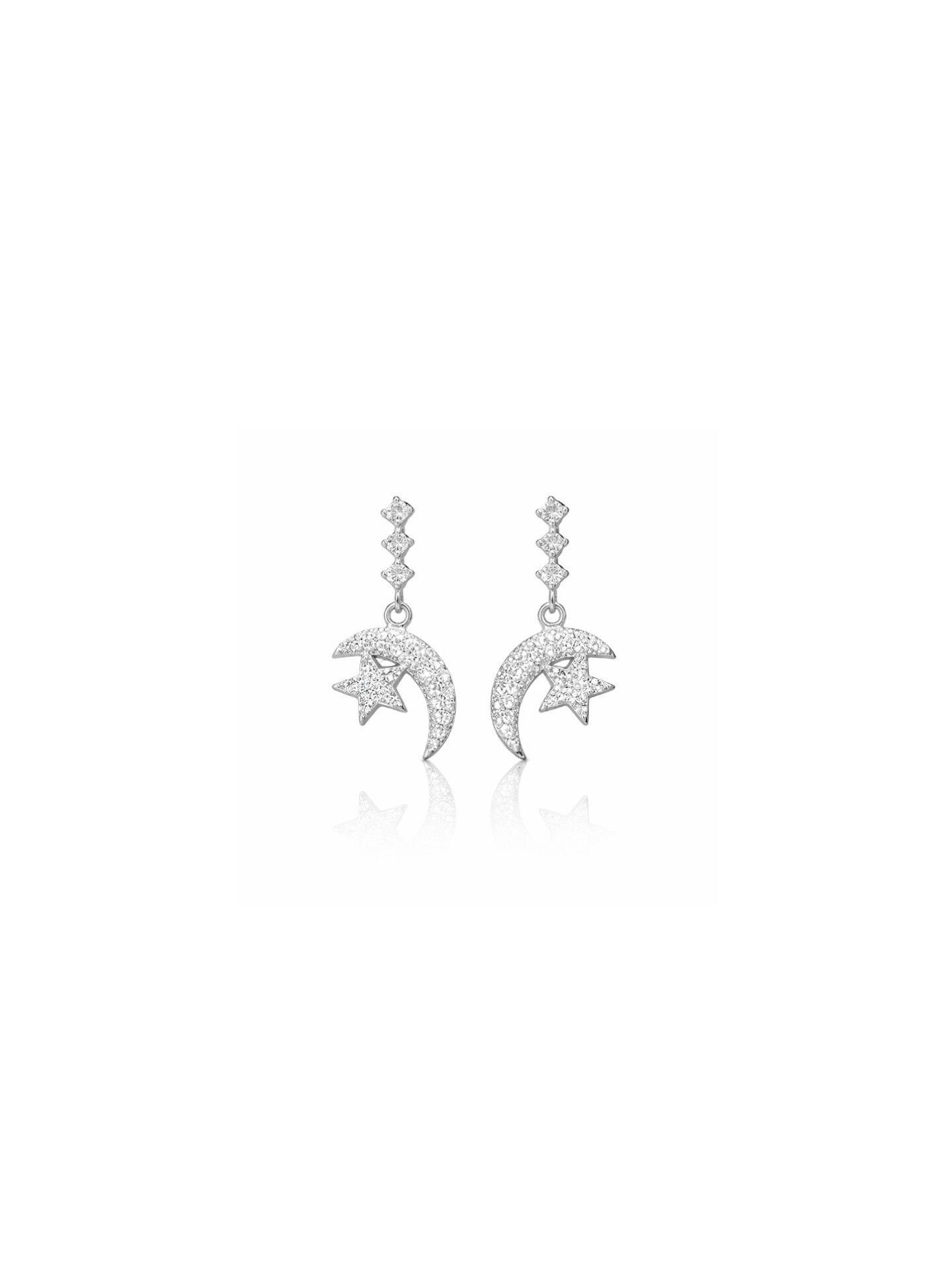 Silver Moon&Star Pavé Drop Earrings