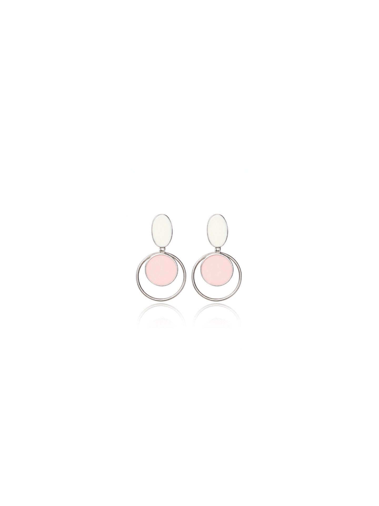 925 Sterling Silver Circle Pink Enamel Drop Earrings