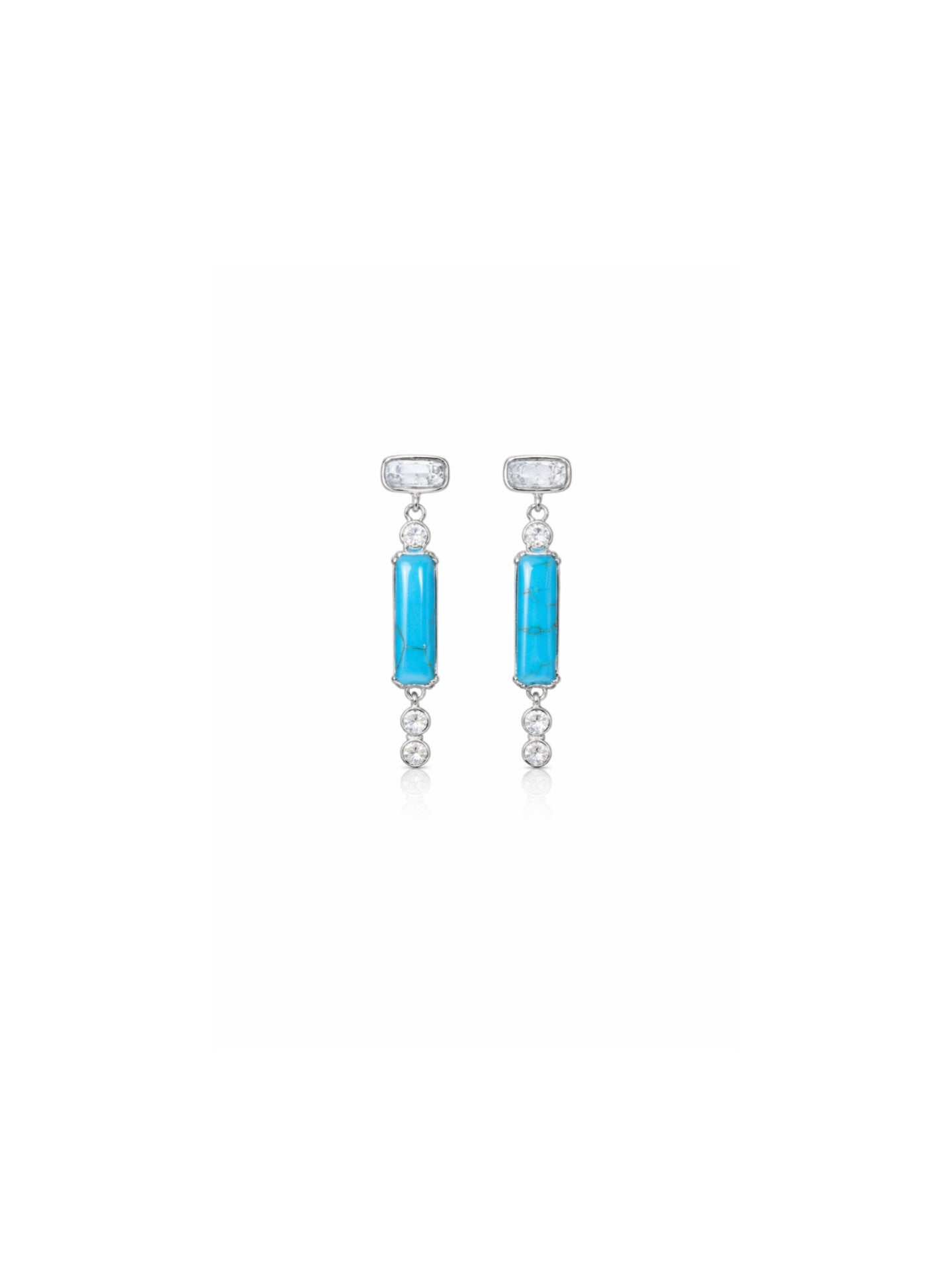 Silver Turquoise Bar Crystal Drop Earrings