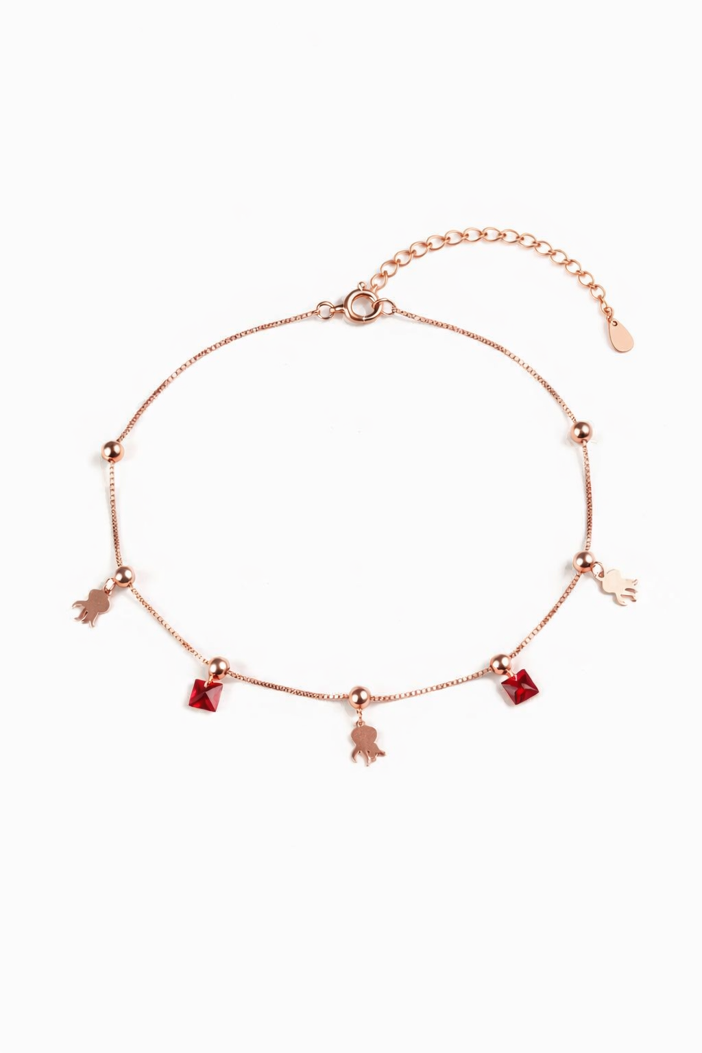 Red Drops Rose Gold Charm Bracelet