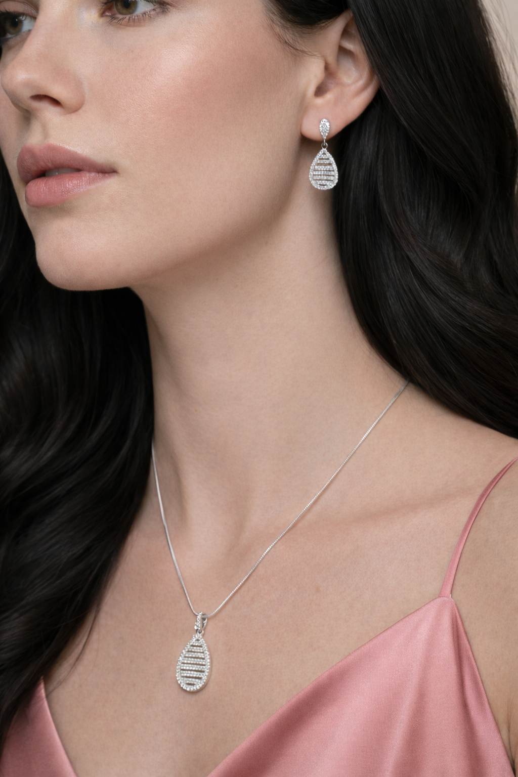 Silver Lustredrop Pave Pendant Set
