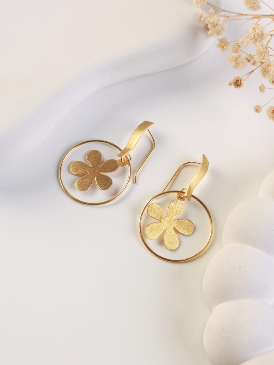 Italian Gold Plated Floral Hoop Drop Earring