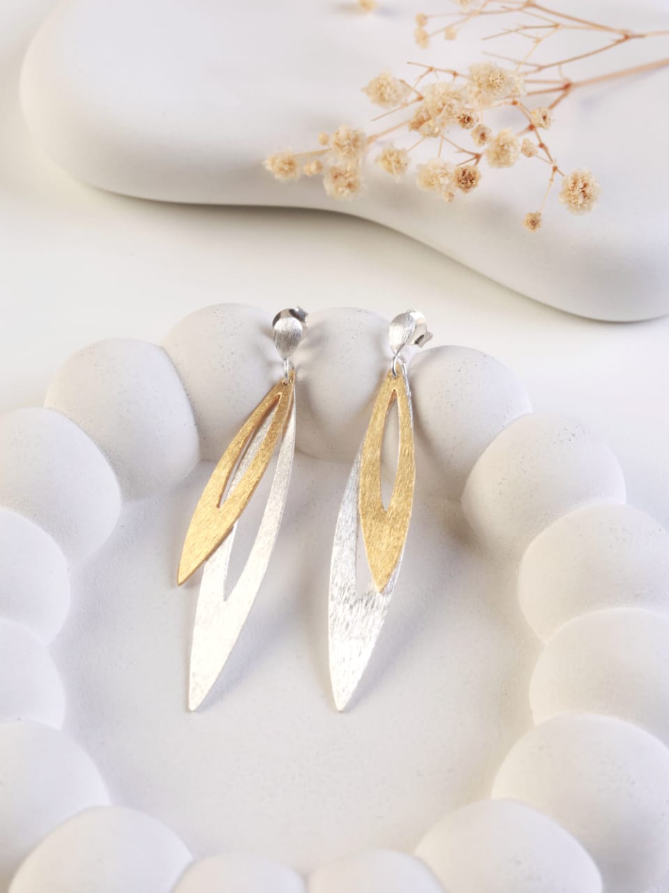 Italian Dual Tone Leaf Dangle Earrings