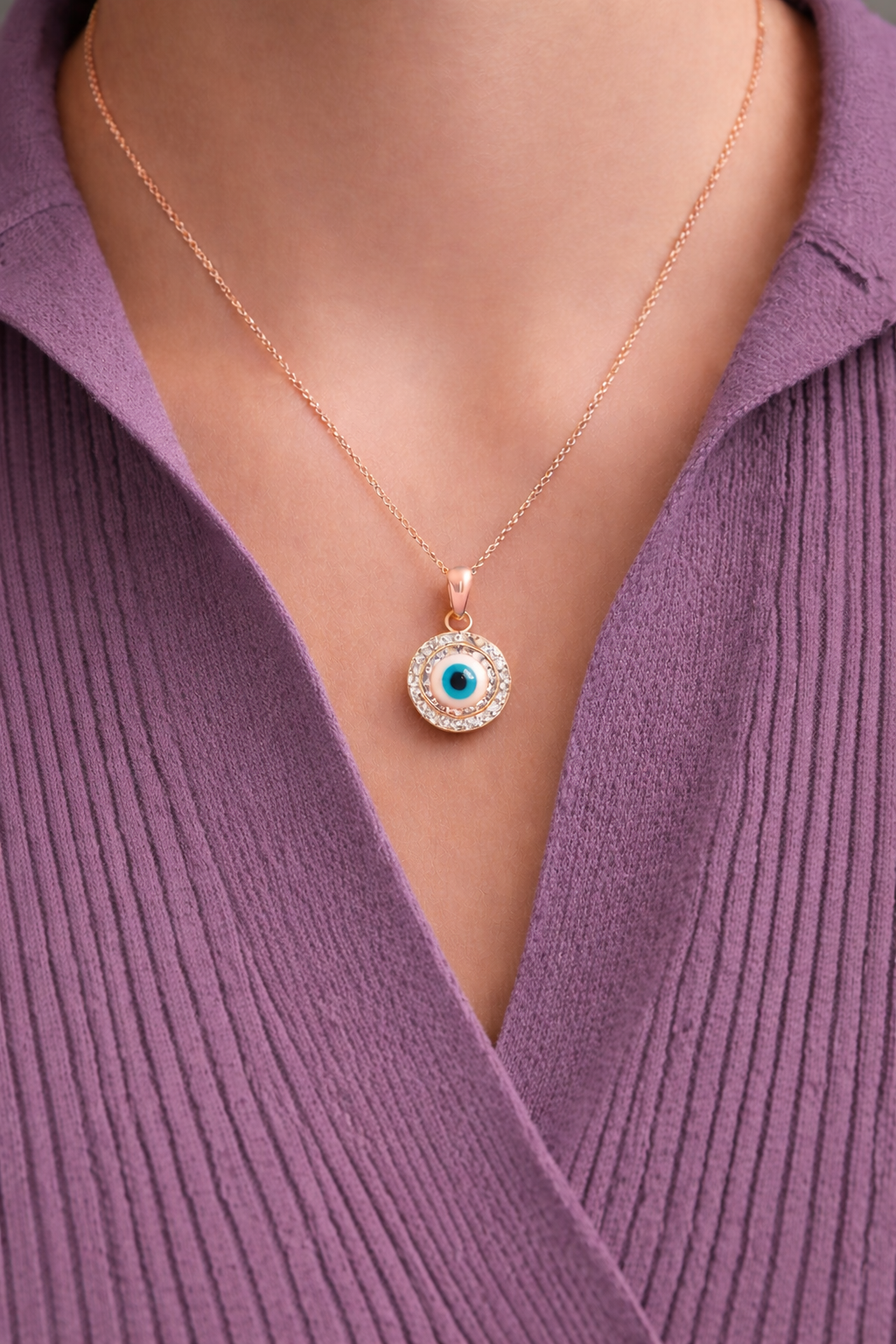Blue Aura Evil Eye Rose Gold Pendant