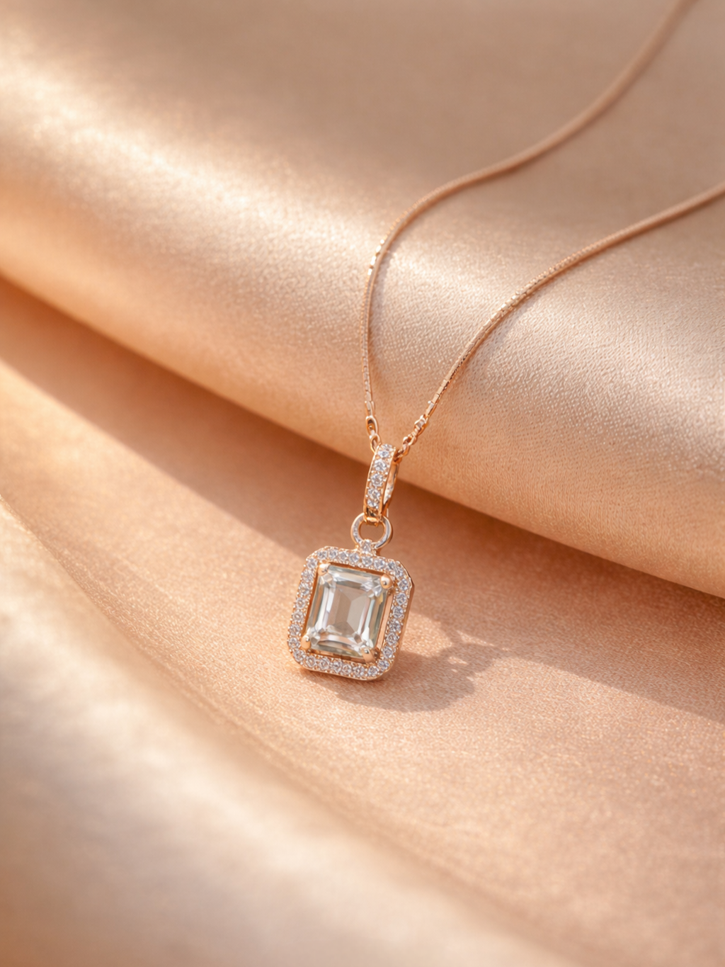 Everlight Emerald Cut Halo Pendant