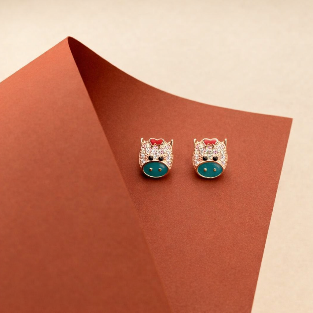 Rose Gold Pig Crystal Stud Earrings
