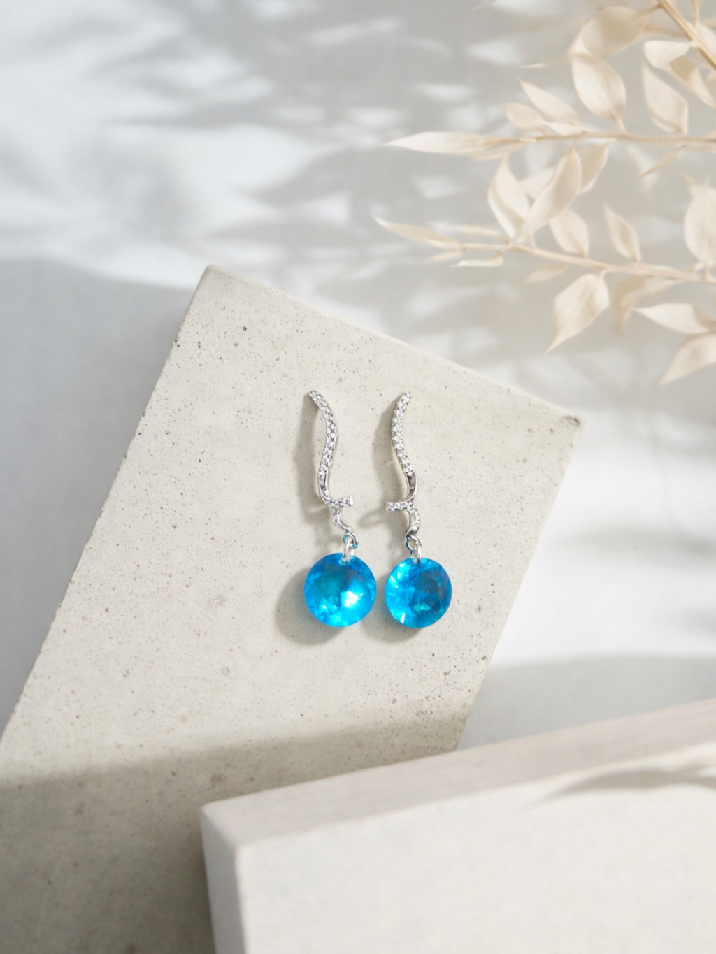 Blue Ocean Spark Crystal Dangle Earrings