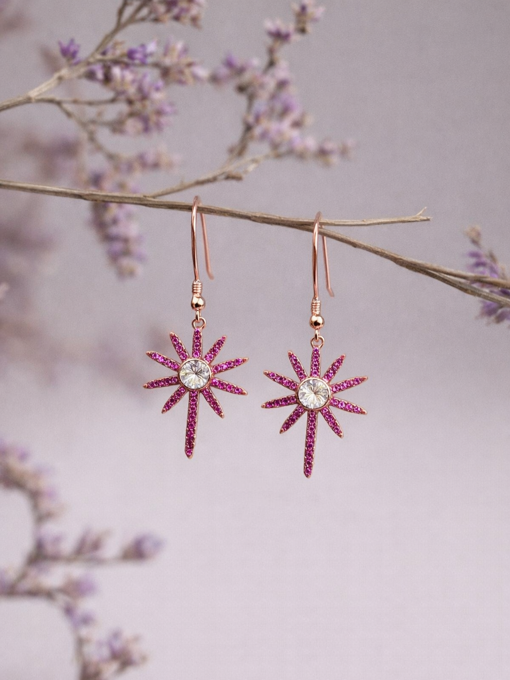Flame in Pink Rose Gold Dangle Earrings