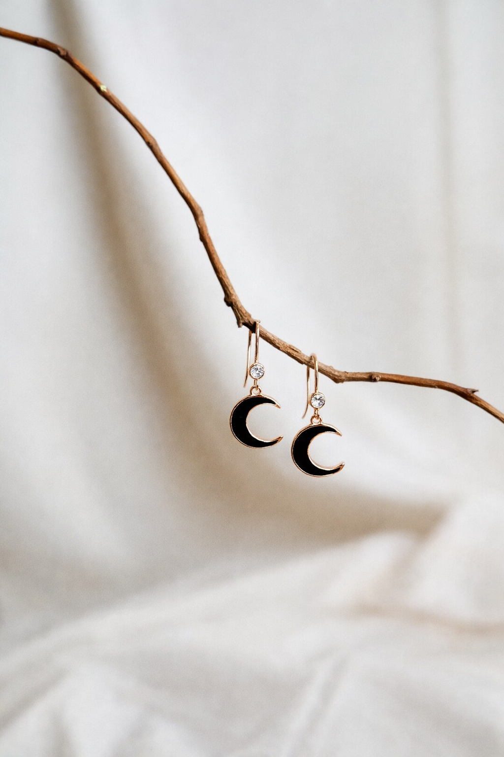 Mignight Moon Rose Gold Drop Earrings