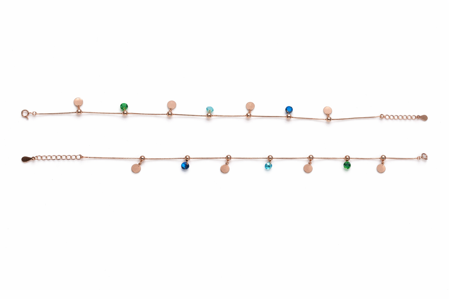 Rose Gold Multi-Color Charm Anklet