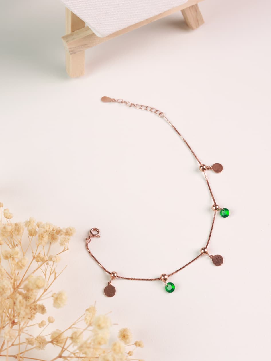 Rose Gold Emerald Dainty Charm Bracelet