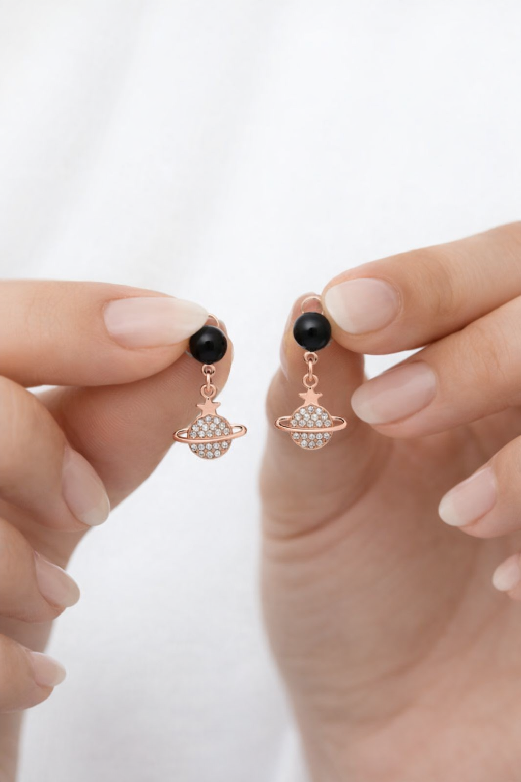 Rose Gold Saturn Drop Earring
